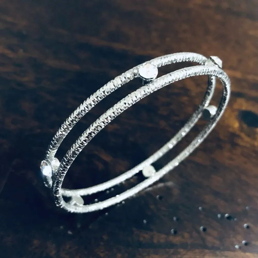 Sparkling Silver Rhinestone Bangle Bracelet